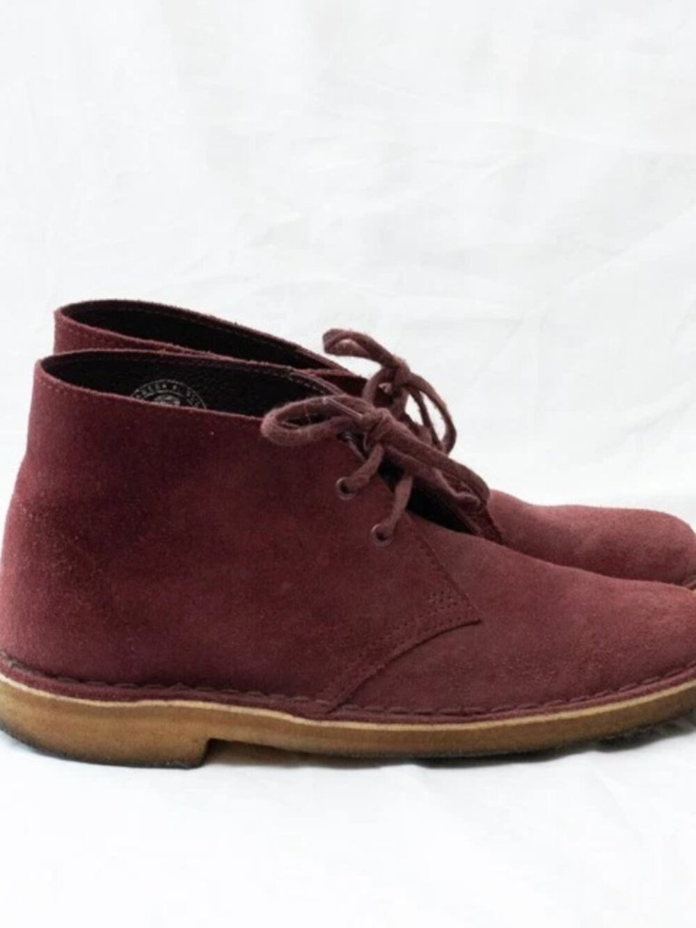 Clarks Merlot Red Suede Originals Desert Chukka Ankle Boots Lace Crepe Sole 6.5